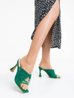 Дамско сабо зелено от екологична кожа и текстилен материал Shamyla