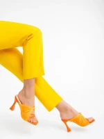 Дамско сабо оранжево от екологична кожа и текстилен материал Shamyla