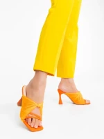 Дамско сабо оранжево от екологична кожа и текстилен материал Shamyla