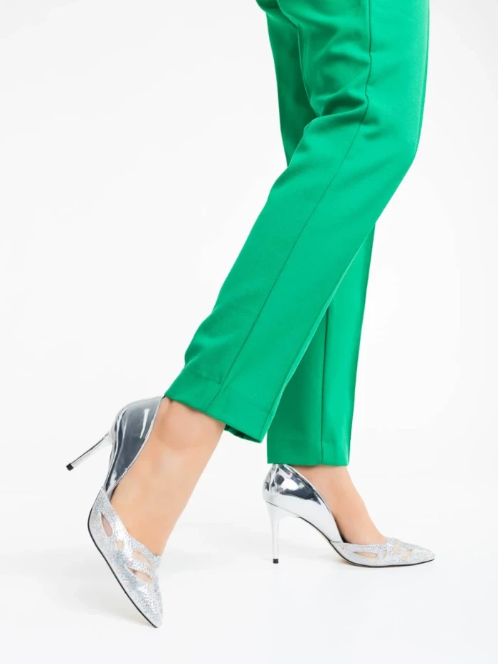 Дамски обувки сребристи от текстилен материал Shaneka