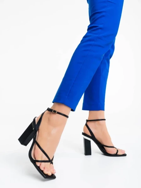 Дамски сандали черни от екологична кожа Sandora