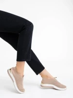 Дамски спортни обувки тъмно бежови от текстилен материал Romeya