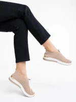 Дамски спортни обувки тъмно бежови от текстилен материал Romeya