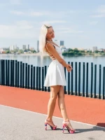 Дамски сандали циклама от текстилен материал Shalini