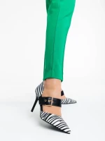 Дамски обувки с ток бели с черно от текстилен материал Sadiya