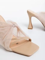 Дамско сабо телесен цвят от екологична кожа и текстилен материал Shamyla