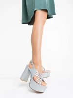 Дамски сандали сребристи от екологична кожа Tasnim