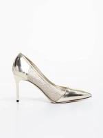 Дамски обувки с ток златисти от екологична кожа и текстилен материал Tanishka