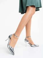 Дамски обувки с ток сребристи от екологична кожа Shanza