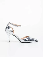 Дамски обувки с ток сребристи от екологична кожа Shanza