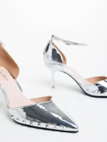 Дамски обувки с ток сребристи от екологична кожа Shanza