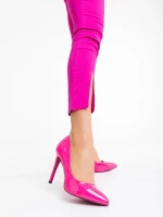 Дамски обувки с ток циклама от лачена екологична кожа Shanessa