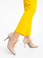 Дамски обувки с ток златисти от текстилен материал Tinara