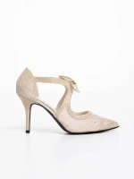 Дамски обувки с ток златисти от текстилен материал Tinara