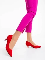 Дамски обувки с ток червени от текстилен материал Triona
