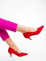 Дамски обувки с ток червени от текстилен материал Triona