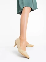 Дамски обувки с ток златисти от текстилен материал Desma