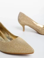 Дамски обувки с ток златисти от текстилен материал Desma