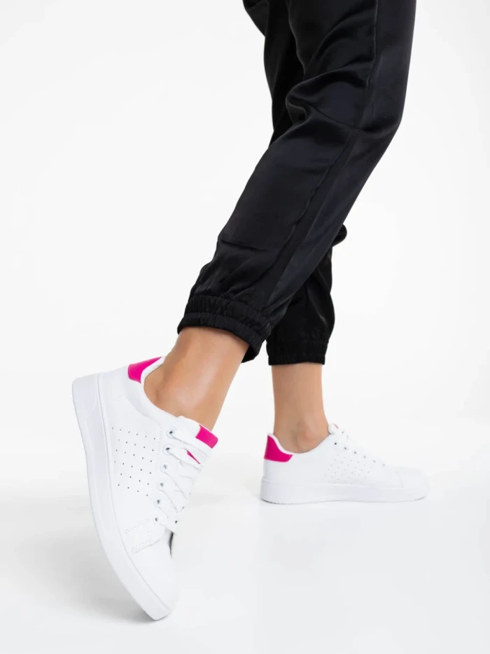 Дамски спортни обувки бели с циклама от екологична кожа Rasine