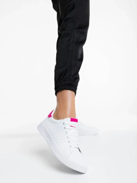 Дамски спортни обувки бели с циклама от екологична кожа Rasine