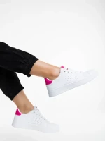 Дамски спортни обувки бели с циклама от екологична кожа Rasine