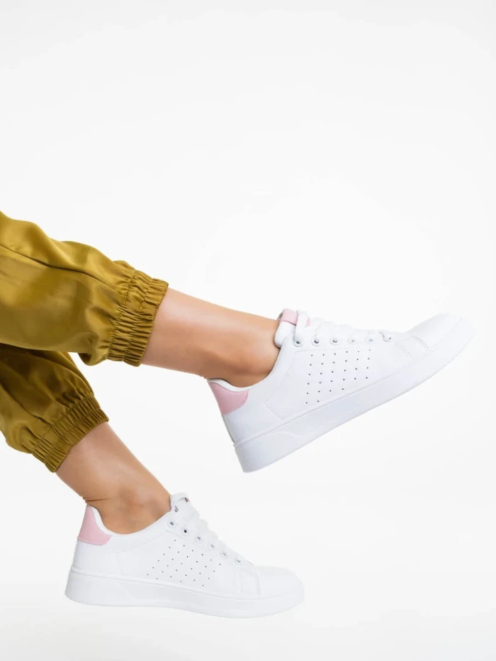 Дамски спортни обувки бели с розово от екологична кожа Rasine