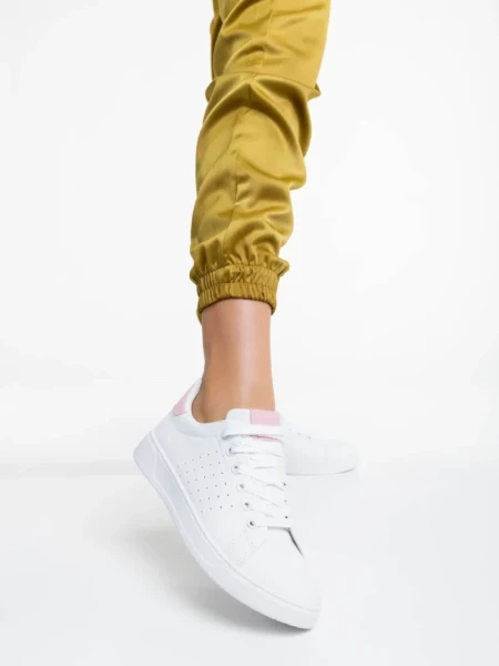 Дамски спортни обувки бели с розово от екологична кожа Rasine