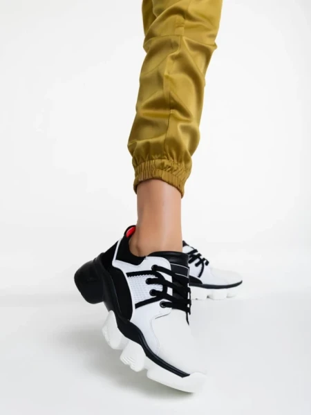 Дамски спортни обувки бели с черно от текстилен материал Nalini