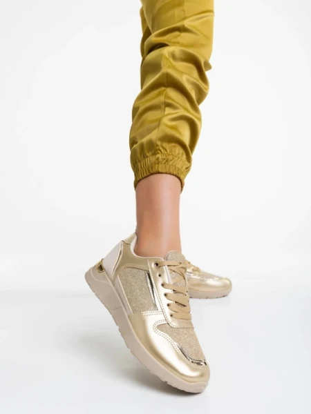 Дамски спортни обувки бежови със златисто от екологична кожа Litsa
