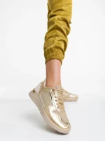 Дамски спортни обувки бежови със златисто от екологична кожа Litsa