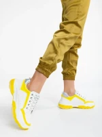 Дамски спортни обувки бели с жълто от екологична кожа Mona