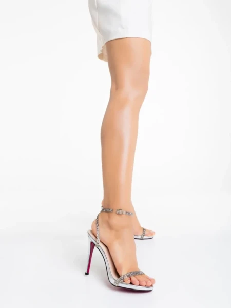 Дамски сандали сребристи от екологична кожа Lordina