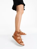 Дамски сандали камел от екологична кожа Makeena