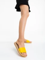 Дамски чехли жълти от текстилен материал Zora