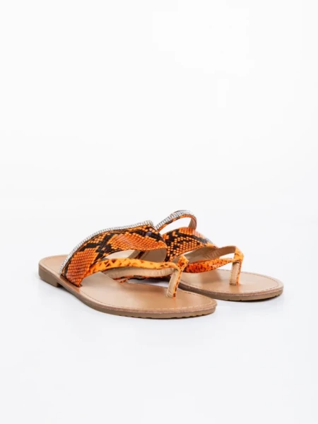 Дамски чехли оранжеви от екологична лачена кожа Savanna