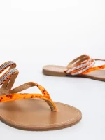 Дамски чехли оранжеви от екологична лачена кожа Sanziana