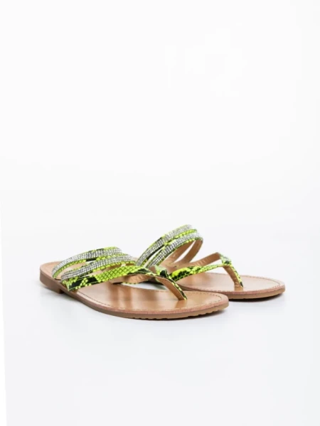 Дамски чехли зелени от екологична лачена кожа Sanziana