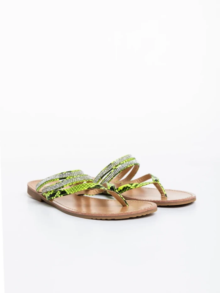 Дамски чехли зелени от екологична лачена кожа Sanziana