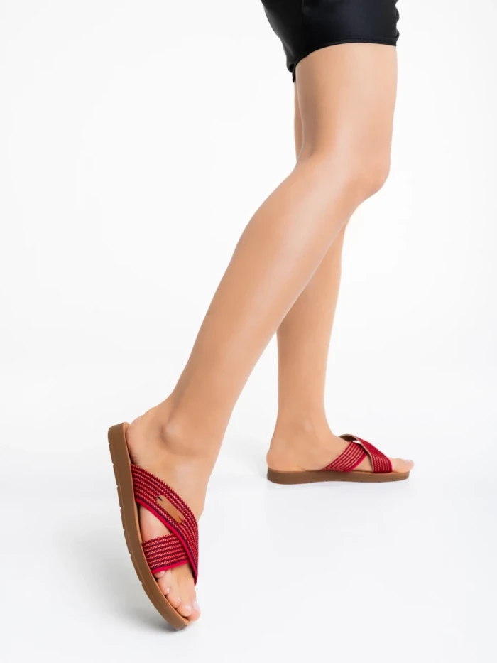 Дамски чехли червени от текстилен материал Eveline