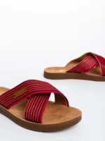 Дамски чехли червени от текстилен материал Eveline