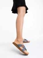 Дамски чехли сиви от текстилен материал Eveline