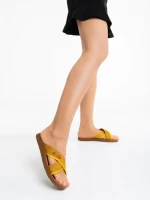 Дамски чехли жълти от текстилен материал Eveline