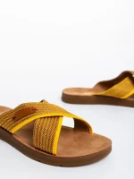 Дамски чехли жълти от текстилен материал Eveline