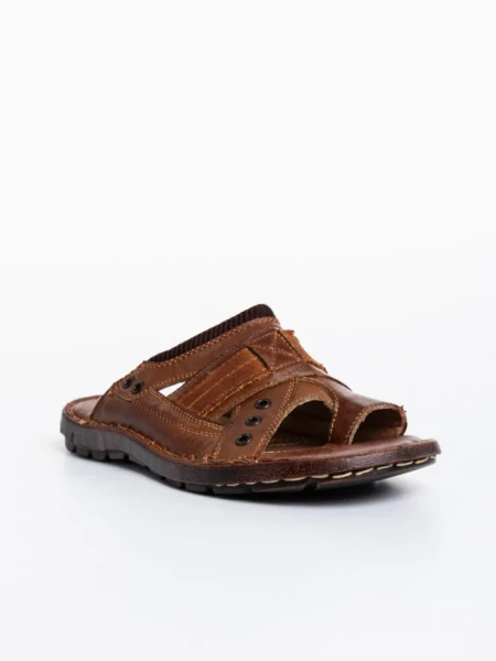 Мъжки чехли кафяви от екологична кожа Jastom