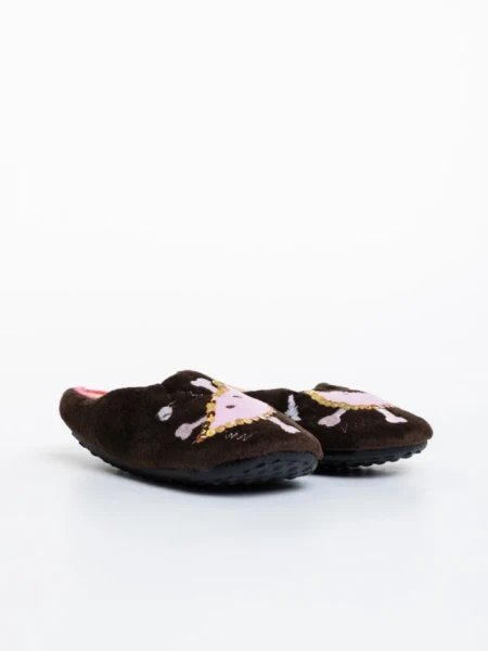 Детски пантофи кафяви от синтетичен косъм Agape