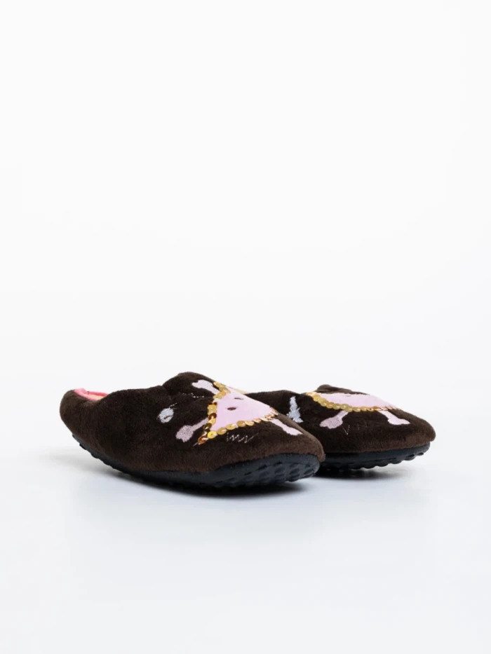 Детски пантофи кафяви от синтетичен косъм Agape