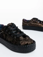 Детски кецове черни със златисто от текстилен материал Zian