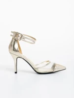 Дамски обувки с ток златисти от екологична лачена кожа Floriette