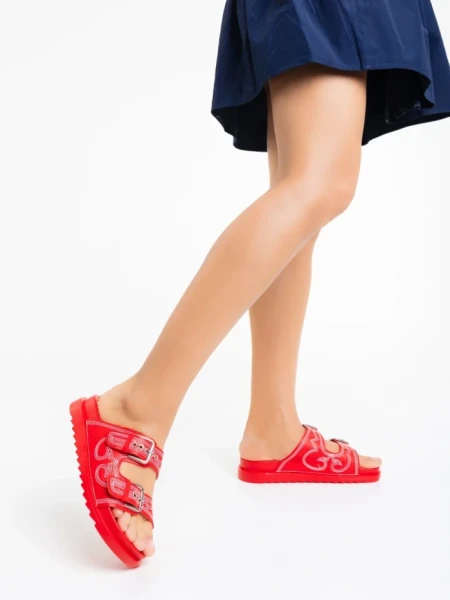 Дамски чехли червени от екологична кожа Eiko