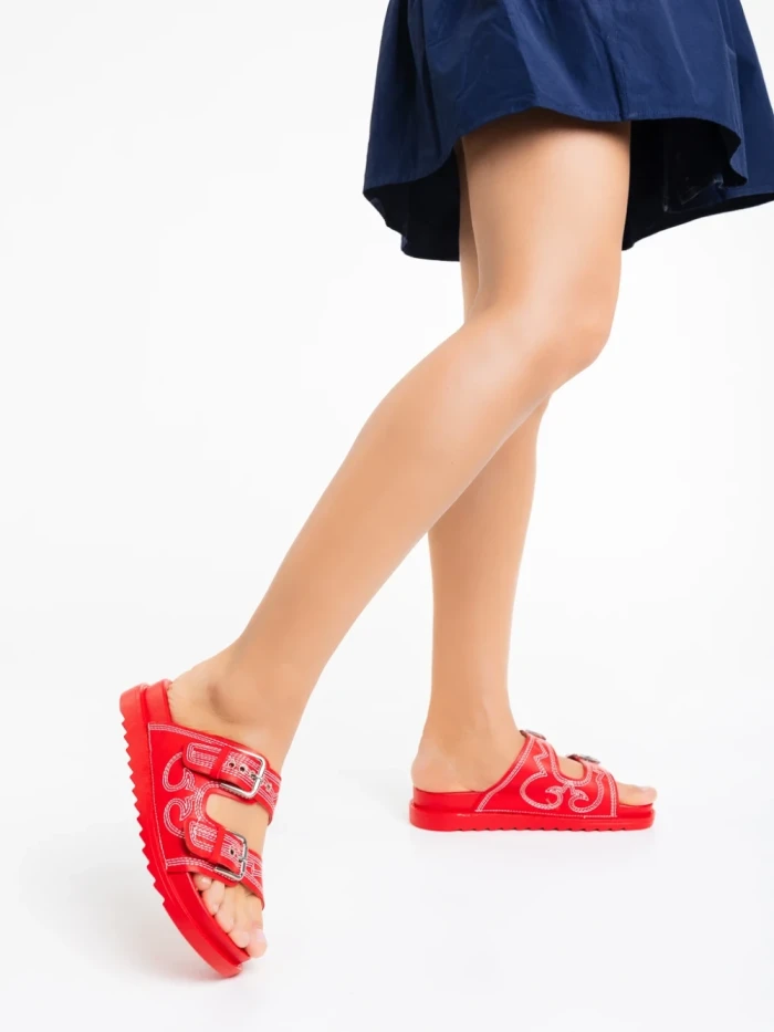 Дамски чехли червени от екологична кожа Eiko